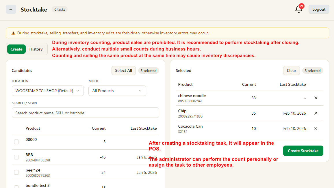 Stocktake workflow